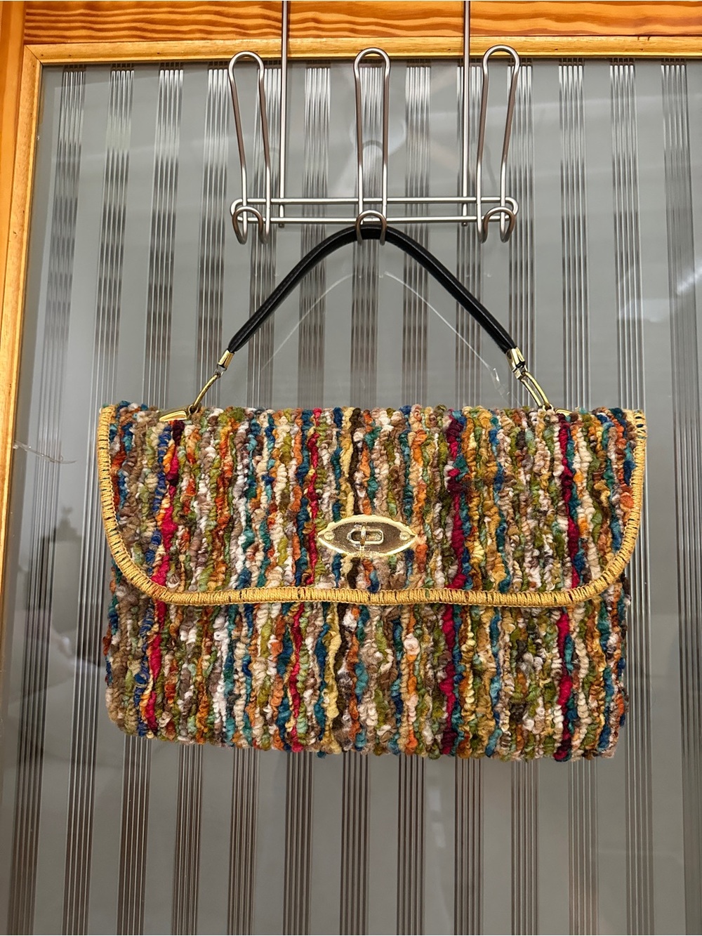 Vintage Jerry Terrence Carpet Multicolor Woven Textured Top-Handle Bag